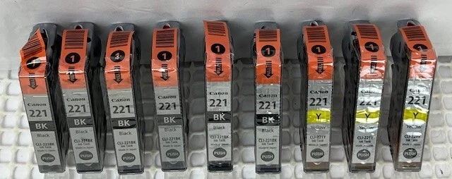 打印机墨水箱适用于 CLI-221 6 黑色和 3 黄色佳能 - 全新密封 9 件装 — 第 3/4 张图片