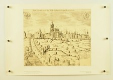 PRAGUE CASTLE 1618 etching scene view print ~ vtg 1990 reprint souvenir 19x13