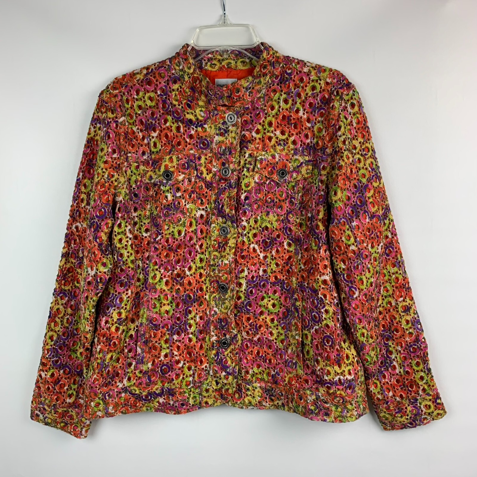 Chico's Jacket Orange Multi Collared Buttons Long… - image 1