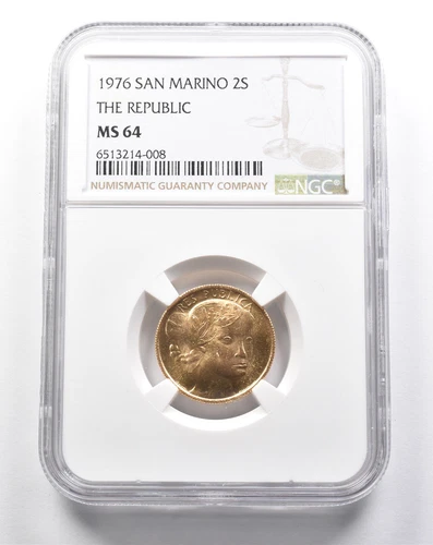 MS64 1976 San Marino Gold 2 Scudi The Republic NGC *2846