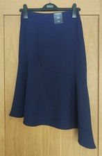 M&S Navy Bias Cut Asymetric Skirt UK 6/8/10 Reg