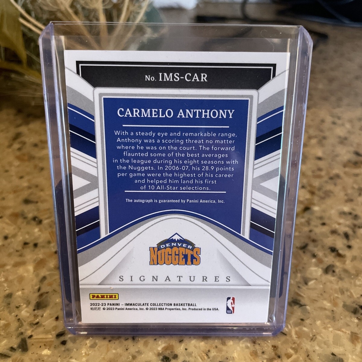 2022-23 Panini Immaculate Carmelo Anthony Signatures Red /25