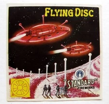 Vintage Fireworks Label from India with UFO's Aliens Flying Disc Nice Graphics!