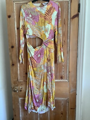 Ladies Sold out TopshopOccasion Tropical Midi Cut Out Dress Size 16