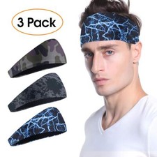 3 Pack Sweat Headband Men Running Workout Stretch Head Hair Band Wide Sweatband