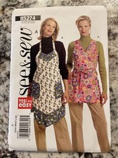 Uncut Butterick See & Sew S,M,L Easy Aprons Pattern 5274 Front Wrap Smock Style