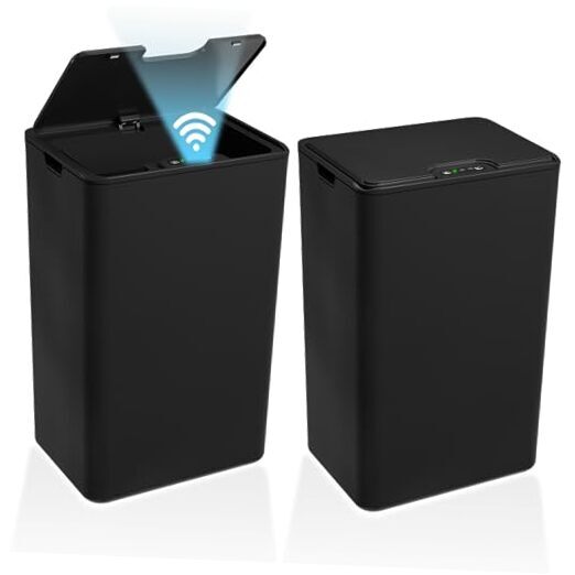 2Pack Bathroom Small Trash Can with Lid, 4 Gallon Touchless 2P 4 Gallon Black