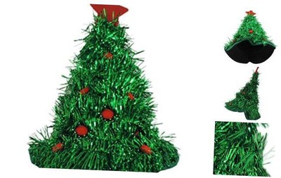 Green Tinsel Christmas Tree Holiday Novelty Costume Party Hat 