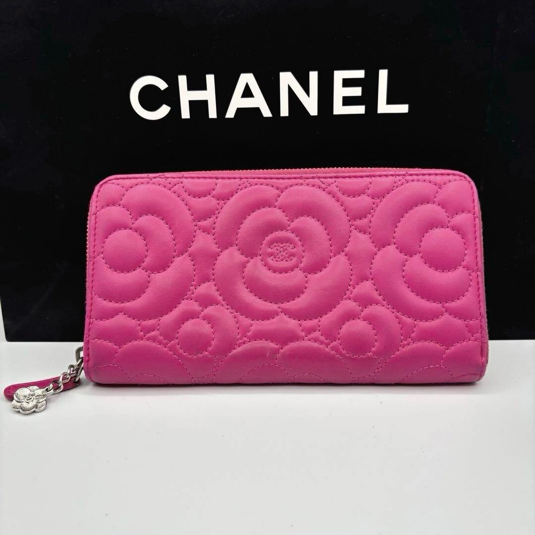 CHANEL カメリア Chanel Camellia Lambskin Round Zipper Long Wallet Pink Used | eBay