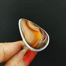 Natural Moss Agate Pear Gemstone 925 Sterling Silver Ring Size-7.75 US