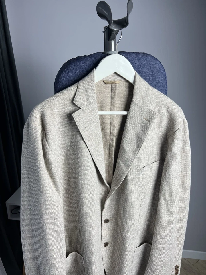 Luigi Borrelli Luxury Blazer Beige Linen Blend Jacket Made In Italy US 44 /EU 54 - Image 2 of 4