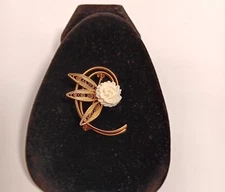 Vintage Gold - Tone Filigree White Carnation Zinnia Swirl Brooch 2"