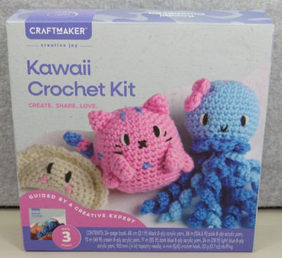 Craftmaker Kawaii Crochet Kit ~ Dumpling Cat Jellyfish Avocado NEW! Create Craft