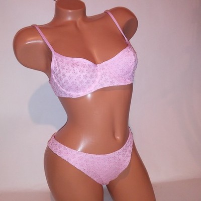 Victoria Secret PINK Swim Bikini Top & Bottom Light Pink Eyelet Floral Underwire