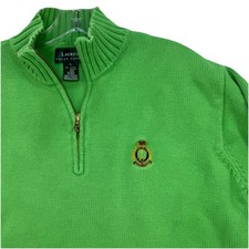 Lauren Ralph Lauren Men's Green Crest Logo 1/4 Zip Sweater L Old Money Preppy