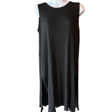 J. Jill Wearever Sleeveless Ribbed Swing Dress Black Knit Travel Midi Small