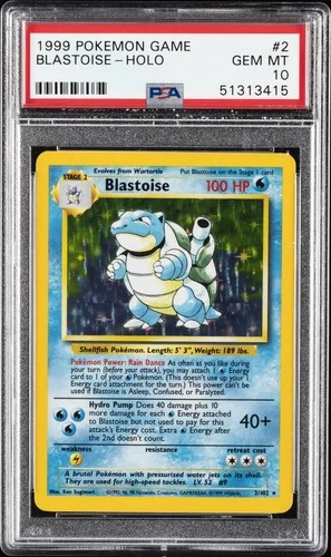 1999 POKEMON BASE SET UNLIMITED #2 BLASTOISE-HOLO PSA 10