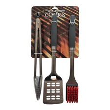 3-Piece Grill Tool Set - Silver Tongs, Turner, Brush BBQ Accessories