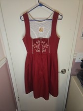 Light Trachtenhaus Embroidered Red Floral Dirndl Octoberfest Sz 12 German Dress