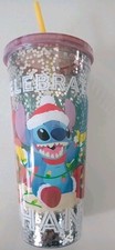 New Disney Stitch Travel Cup Tumbler Glitter Confetti Holiday Celebrate OHANA