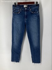 Agolde Womens Sophie Blue Denim Medium Wash Stretch Raw Hem Ankle Jeans Size 28