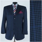 Mens Vintage Italian Blazer 44S US Size FACIS Check Blue Wool Sport Coat Jacket