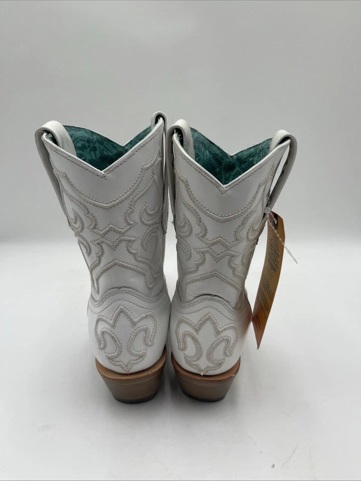 Corral White Embroidery Leather Snip Toe Pull On Western Booties Women 6.5M - Image 4 of 4