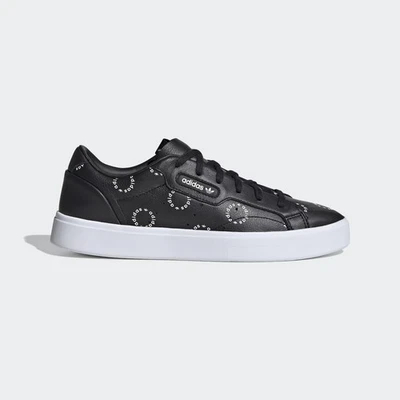 Adidas Originals Sleek Damen Schwarzes Monogramm Leder Sneaker Schuhe FW2066 - Bild 1 von 4