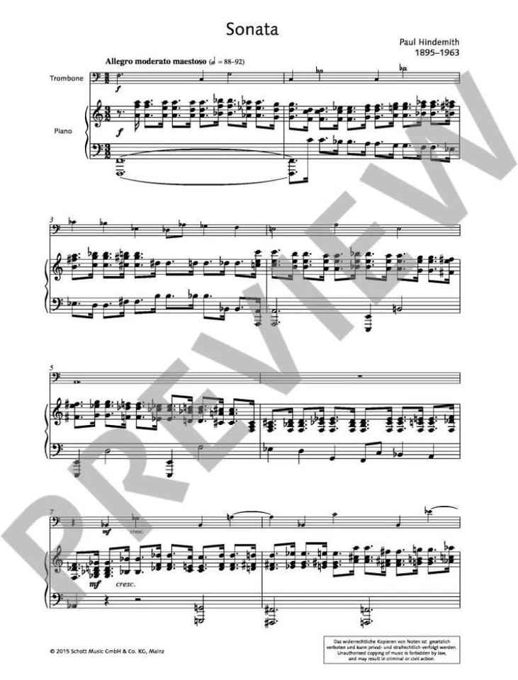 Sonata (1941) Fur Bass-Posaune Und Klavier Paul Hindemith Book [Softcover] Tromb - Image 2 of 4
