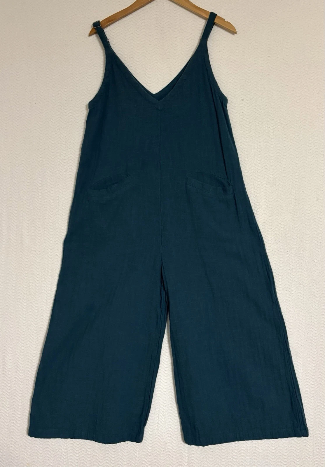 Natural Life Chelsea Blue Green Gauze Cotton Wide Leg Jumpsuit S Boho Pockets