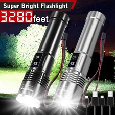 2x Super Bright LED Flashlight Rechargeable Aluminum Digital Display Flashlights