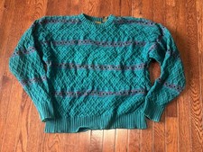 Vintage Eddie Bauer Fisherman Cable Knit Grandpa Sweater Teal Unisex Large