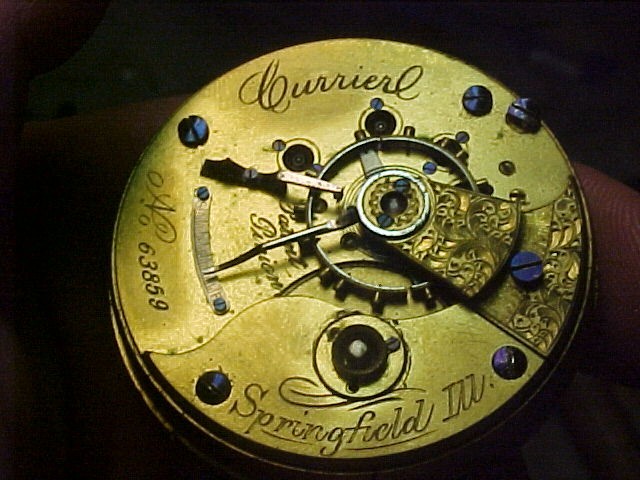 Illinois Currier 18S 11J Key Wind Key Set Gilt Movement