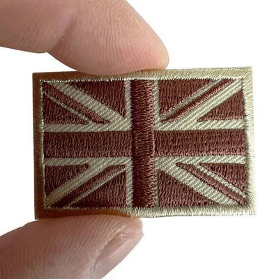 Army Brown Mini UK Flag Patch Iron Sew On Small Union Jack MOD Embroidered Badge