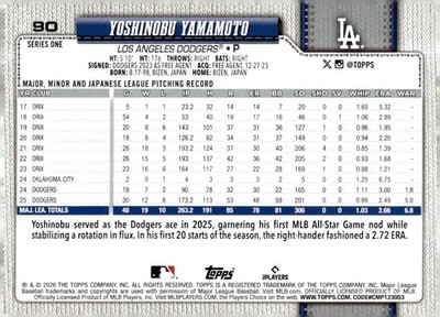 2026 Topps #90 Yoshinobu Yamamoto | eBay