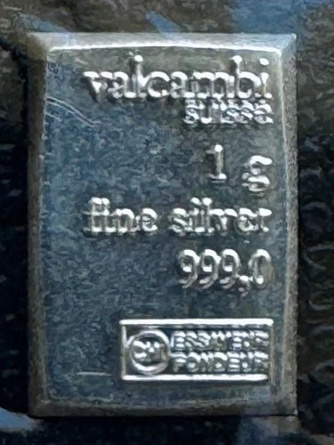 Valcambi Suisse One Gram Silver Bar 999 Fine Bullion