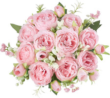 Peonies Artificial Flowers, Silk Pink Fake Flowers Bouquet 2 Pack