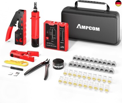 AMPCOM Ethernet Crimpzange Kit 10-in-1 Pass Through RJ45/RJ11 Netzwerk Tool Kit