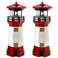2er Set LED Leuchtturm 28 cm | Solarbeleuchtung Weiß Rot | Gartendekoration