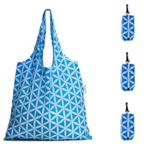 set of 3 Reusable Grocery BagsHeavy Duty Foldable Shopping Bag-sky blue