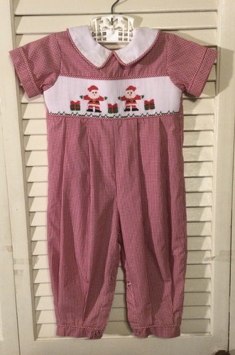 Baby Boys Smocked W/ Santa Remember Nguyen Christmas Romper Size 12 Months