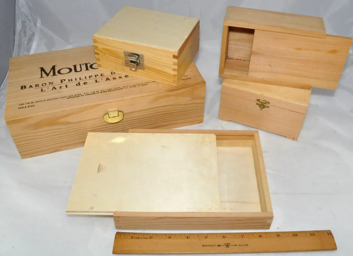 Lot 5 Unfinished Craft Boxes Lids Latches ASSORTED Sizes Wood box