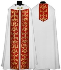 White/red Gothic Cope with stole K020-BC Vestment Capa pluvial Blanca/roja