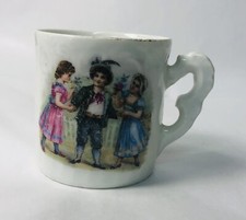 Antique Transferware Child Cup Boy Girls Unmarked Porcelain Dainty Chip Worn