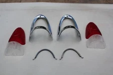 1955 Chevy Tail Lamp Backup Light Lenses Stainless Divider Straps Chrome Bezels