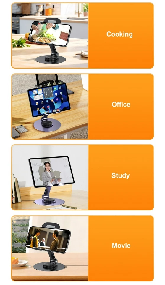 2pc Elite 360° Rotary Metal Mobile Phone Holder Desk Stand Universal Easy Fold - Image 2 of 4