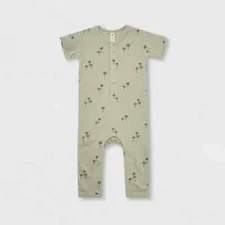 Q by Quincy Mae Baby Girls' Ribbed Palms Short Sleeve Romper - Sage - Pick size