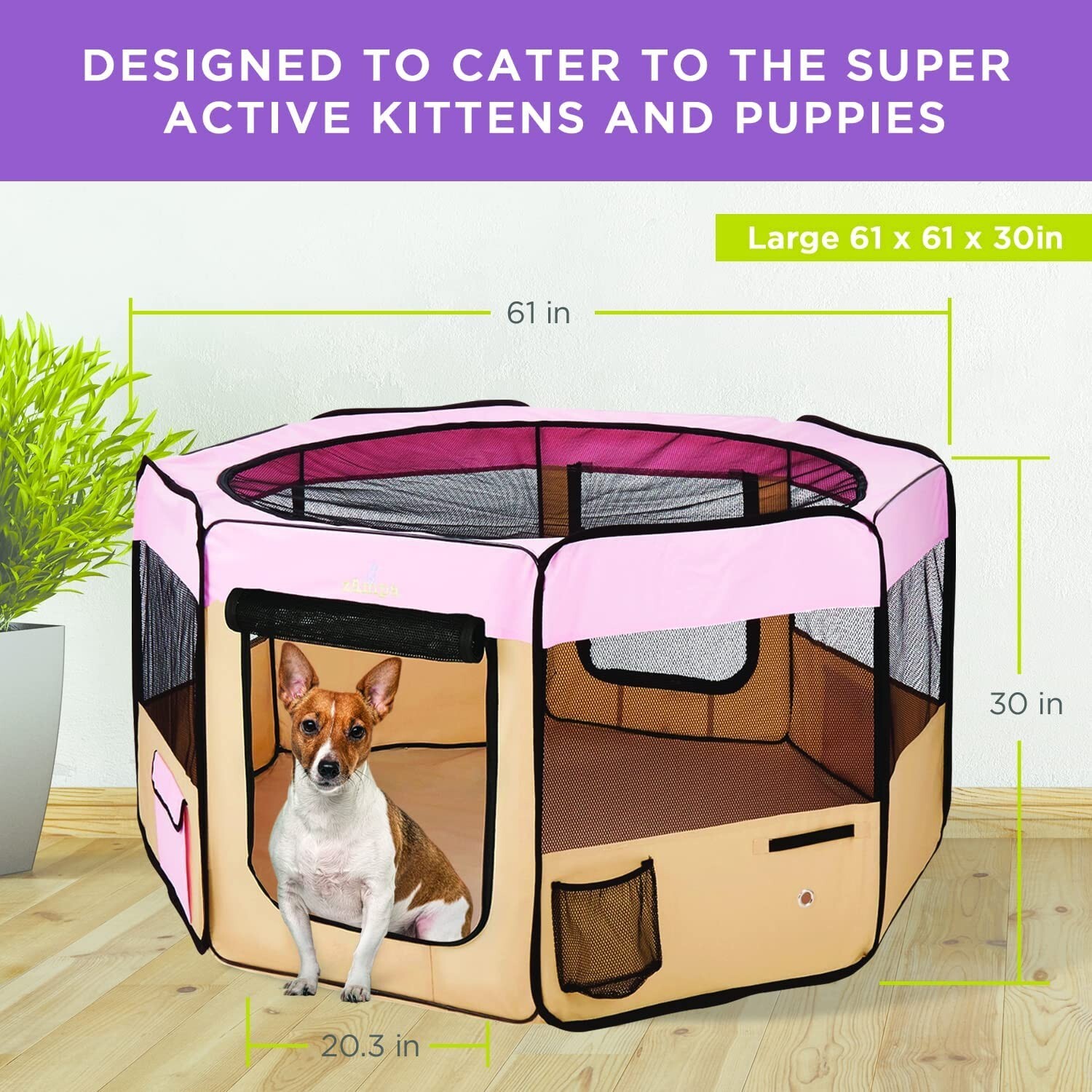 Zampa Portable Foldable Pet Playpen Exercise Pen Kennel Carrying Case