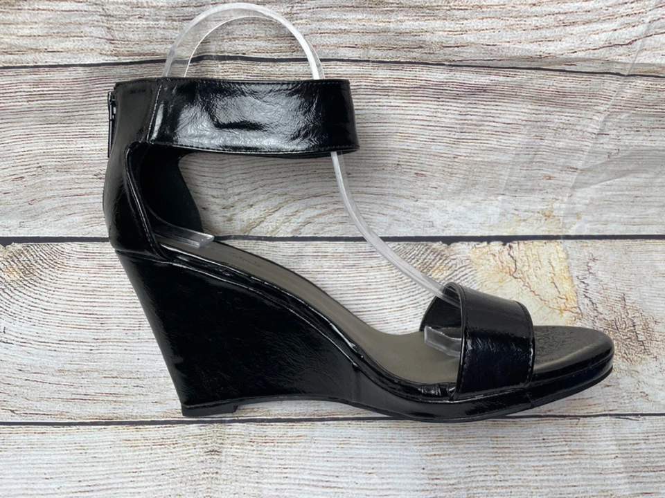 Michael Antonio 女式 10 码踝带黑色漆皮楔形凉鞋 — 第 4/4 张图片