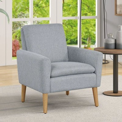 Home Modern Arm Accent Chair Wood Frame Reading Chair Upholstered Linen Armchair